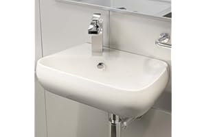 ‎WASCHBECKEN24 Waschbecken24 | Kleines Waschbecken Gäste Wc | Handwaschbecken Mit Lotus-Effekt | Platzsparendes Waschbecken Für Badezimmer | Modernes Design | Einfache Installation (45x28x13cm, Weiß / H90)