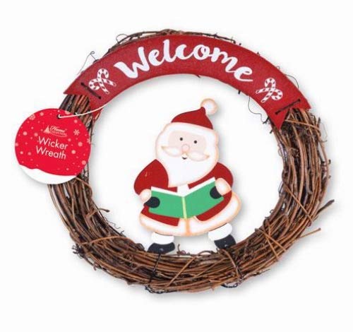 Wicker Garland Wreath Welcome Christmas Santa Hanging Door Wall Decoration
