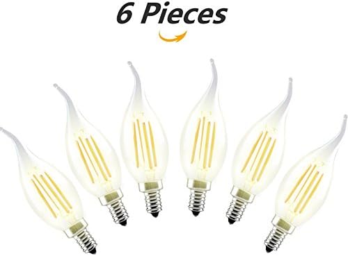 E14 LED Candle Filament Bulbs 4W, 40W Clear Candle Bulbs Equivalent , Warm White Candelabra E14 SES Bulb, Non-Dimmable, 480Lm, LED Light Bulb, Small Edison Screw Candle Light Bulbs, 6-Pack