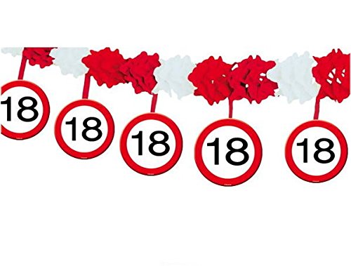 18. Geburtstag Deko Papiergirlande mit Zahl 18 Girlande mit 12 Verkehrsschilder und 4m lang Dekoration zum 18er Geburtstag Party oder andere Anlässe - 2