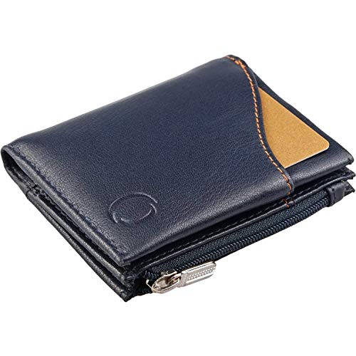 Carteras Hombre pequeñas con Monedero - De Piel, con Cierre a presión, Tarjetero RFID y Monedero con Cremallera, Regalos para Hombre, Color Azul
