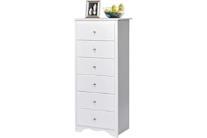 CASART Chest of Drawers, 6 Drawers Wooden Storage Cabinet with Metal Handles, Modern Utility Tall Dresser Chest Floor Sideboard for Bedroom Living Room Hallway (White)