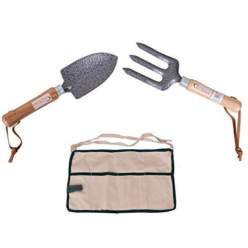 Kosma 2 Pc Garden Tool Set con la cenere con manico in legno | Cazzuola a mano | Forcella a mano | Free 4 Tasca grembiule da giardino
