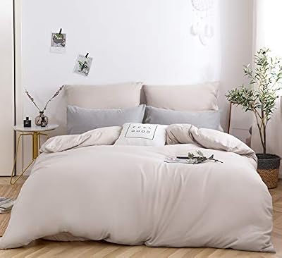 Mohap AYSW Sets de Housse de Couette 240x260cm+2 taies d'oreillers 65x65cm Beige Parure de Lit 2 Personnes