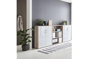 BMG-MOEBEL.DE abschliessbare Regalwand Aktenschrank Büroschrank Schrankwand Büromöbel Regal Office Edition in Eiche Sonoma/weiß (Set 9)