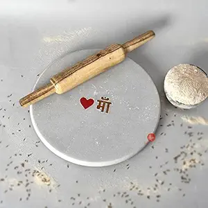 Saudeep India Semi Precious Stone Inlay Work Natural White Marble Chakla/Roti Maker/Chapati Maker/Tortilla Maker(With Love You Mom Inlay Work)
