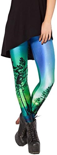 SOTW Women's Funky Digital Print Design Graphic Stretch Footless Fashion Leggings, Aurora Sky