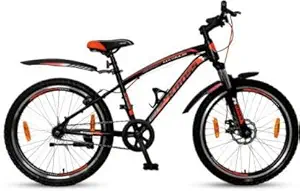 Kross Maximus 24T Single Speed Cycle with Disc Brake Shocker Suspension Bicycle Mountain Bike Black, Boys Men, Age 9-13 Years