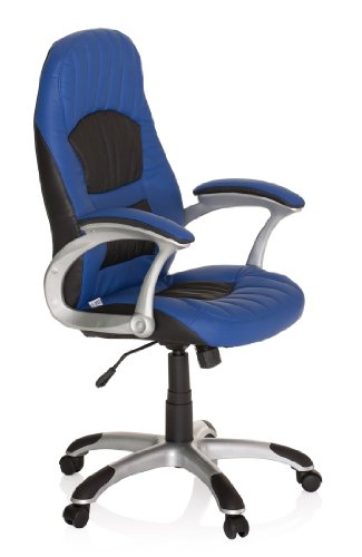 hjh OFFICE, 621301, Home office chair, executive chair, RACER 200, blue, faux leather, High back racing style computer gaming office chair, well padded headrest, armrests, modern and ergonomic design, adjustable height