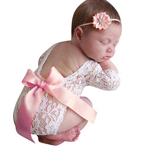 Lomsarsh Neonato Neonato Fotografia Puntelli Pizzo Arco Pagliaccetto Tuta Vestiti Bow Ribbon Body Abbigliamento Cento giorni Pizzo Servizio fotografico fotografico