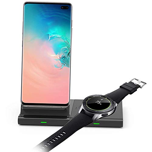 Hoidokly Qi Cargador Inalámbrico Rápido, Magnético Soporte de Almohadilla Carga rápida Cargador Duo para Samsung Galaxy Watch 42/46mm, Galaxy Buds, Gear S3/Galaxy Watch Active,S10/S10+/iPhone XS/8