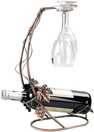 AcornFort W-217 Quality 1 Bottle 2 Cup Bronze Grape Leaf Style Wine Rack Cup Holder