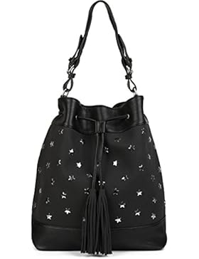styleBREAKER XL Bucket Bag Beuteltasche mit Stern Nieten und Quasten, Shopper, Umhängtasche, Handtasche, Tasche...