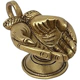 ShalinIndia Hand Shape Diya with Handle Brass Metal Oil Wick Lamp for Aarti Puja (1.75x4x2.25-inch)