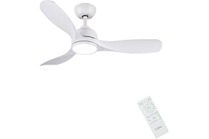 CJOY Ventilatore da Soffitto Bianco, 42 Pollici Ventilatore da Soffitto con Luce e Telecomando, Silenzioso Reversibile DC 3 ABS, 3 Temperature di Colore, 6 Velocità, LED Dimmerabile, Modalità Sleep