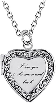 IXIQI Jewelry Engraved " I Love You to the Moon and Back " Heart Infinity Love Locket Necklace Necklaces Gifts Present for Women Photo,45cm Chain (White3)