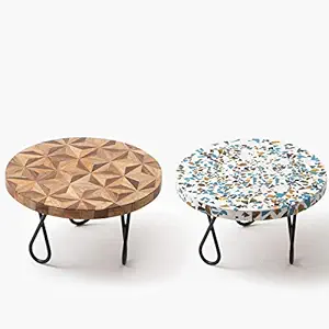 Casa Decor Retro Square-Block Filament Plant Stand Small Round Modern Home Decor Side Table for Multi Purpose for Indoor and Outdoor (Set of 2)