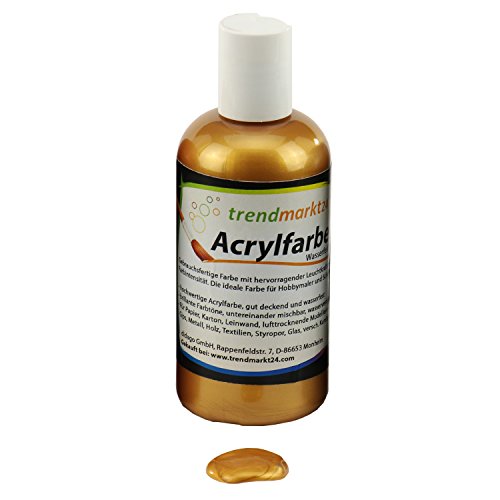 Acrylfarbe Gold | Farbe 150ml in Tube | Wasserfeste & flüssige Acrylfarbe ✓ Malfarben ✓ Gute Qualität ✓ hohe Deckkraft ✓ Geeignet für: Holz, Glas, Gips, Ton, Metall, Textilien, Styropor, uvm. ✓ Bastelfarbe ✓ Hobby & Künstlerbedarf ✓ | trendmarkt24 - 16490