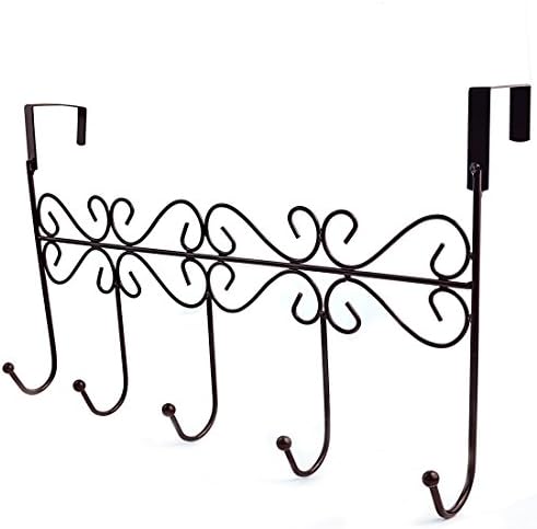 LIYINGKEJI Over the Door 5 Hook Rack - Decorative Organizer Hooks for Clothes, Coat, Hat, Belt, Towels - Stylish Over Door Hanger for Home or Office Use 24X38.5 cm
