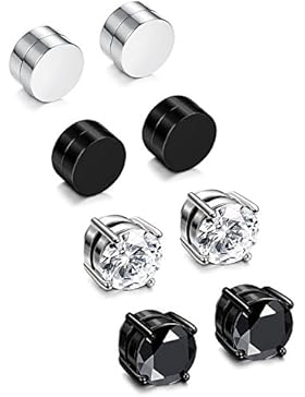 Sailimue 4 Paare Set Edelstahl CZ Ohrringe Rund Magnet Ohrstecker für Herren Damen Ohrringe Clips Tunnel Non-Piercing...