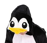 9fox Jumpsuit Tier Karton Fasching Halloween Kostüm Sleepsuit Cosplay Fleece-Overall Pyjama Schlafanzug Erwachsene Unisex Lounge Nachtwäsche S/M/L/XL (L, Pinguin) - 