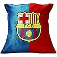 Monk Matters Micro Satin Fabric FC Barcelona Football Club Printed Cushion Cover with Fiber Fillers (Size 12x12, Multicolor)