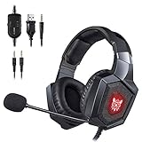 Casque Gamer, WONSUN Casque Gaming PS4 avec Micro Anti Bruit LED Lumière Stéréo 