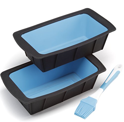 Packung aus 2 Kuchenlaib 10 Zoll Pfannen Bananenbrot Pfanne Schwarz & Blau, flexible Silikonformen + Pinsel