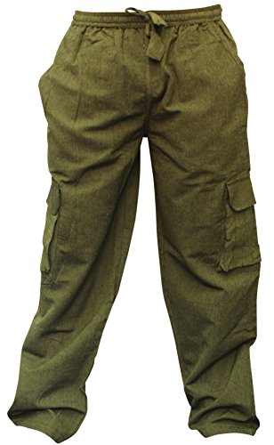 SHOPOHOLIC FASHION Mens Plain Hemp Hippie Combat Trousers(S,Green)