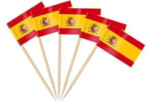 AhfuLife Palillos con Banderas de España, 100 Piezas Banderas de Palillos de Dientes de España para Decoraciones de Eurocopa, Cóctel, Sándwiches, Pastelería, Pastel, Frutas, Fiesta, Cupcakes