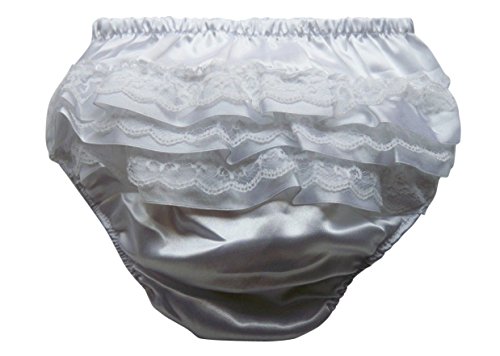 Baby Girls Satin Pants, Infants Satin Frilly Knickers with Lace and Ribbon Trims 0-6 Months