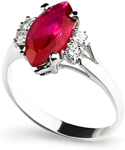 Superb 925 Sterling Silver Ring with Central Marquise Ruby and 4 Cubic Zirconia Stones