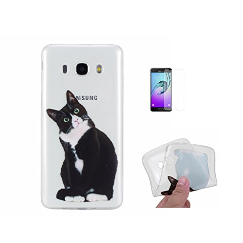 For Samsung Galaxy A5 2016/ A510 Case [With Tempered Glass Screen Protector],Fatcatparadise(TM) Anti Scratch Transparent Soft Silicone Cover Case ,Colorful Cute Pattern Ultra Slim Flexible Non-Slip Design TPU Protective [Crystal Clear] Shell Bumper Case Prefect Fit For Samsung Galaxy A5 2016/A510 (Panda)