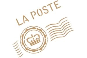 TODO-STENCIL Pochoir déco vintage 119 La Poste Dimensions approximatives : taille du pochoir : 20 x 20 cm, taille du motif : 16,5 x 15,2 cm.