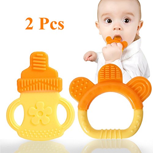 LAMAX Baby Teether Toys 2pcs /set Baby Mitt Teething Mitten Self-Soothing Pain Relief Mitten Bottle-shape Chewing BPA Free Silicon Glove-shape Teeth Grading Toy Munch Mitten Baby Teether Toys