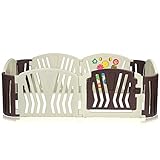 BABY VIVO Laufgitter Laufstall Baby Absperrgitter Krabbelgitter Schutzgitter für Kinder aus Kunststoff mit Tür und Spielzeug – Brown - 3