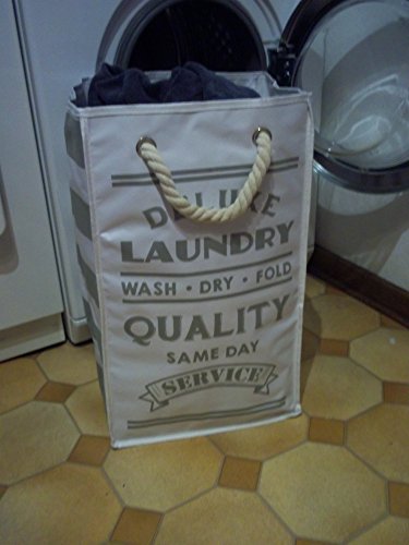 TOPP4u Wäschekorb, laundry basket, weiß – grau 2er Set, 4 tolle Designs, Vintage, 45 Ltr je Wäschesammler, faltbarer Wäschesack, 30x30x50 cm, langlebige und praktische Wäschebeutel - 8