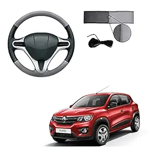 Semaphore (Black and Grey) Car Steering Cover for Renault KWID