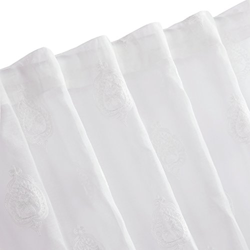 URBAN HABITAT Aria Gardine aus Voile mit Stickerei, Halbtransparenter Stoff, Hochwertiger Ausbrenner mit Transparenten Effekt-Streifen, Feinen Stickerei, Modern und Raffiniert ( 2 Stücke, 147x229cm(BxH)) Elegant Weiß - 3