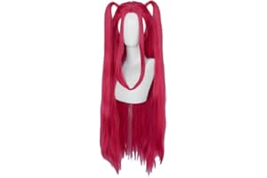 Topcosplay Lange Rosenrot Perücke Damen mit Pferdeschwanz Anime Cosplay Halloween Kostüm Zubehör (Rosenrot)
