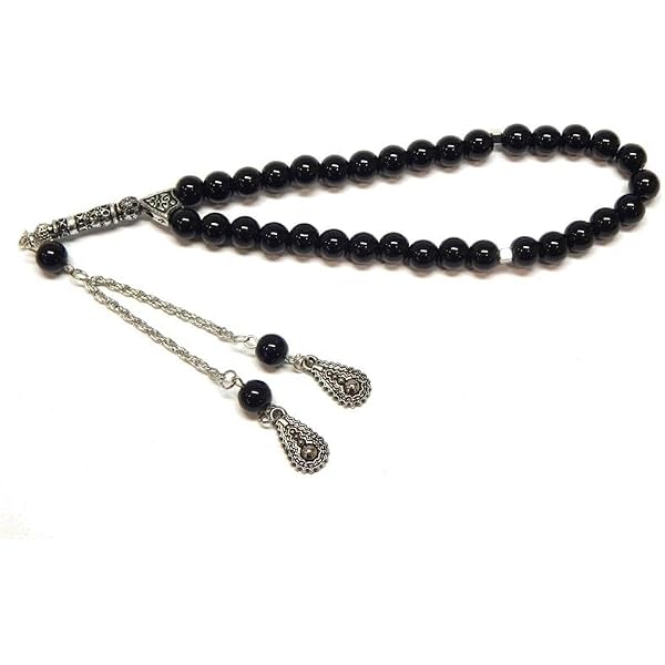 Collana Di Preghiera Islamica Tasbih 33 Perle Che Si Illumina Al Buio – Pietre Luminose In Resina Ovale – Artigianato Turco (bianco/verde)