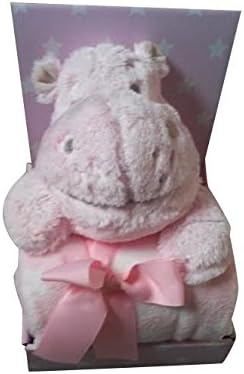 Plush Cuddly Huggable Hippo Soft 10 Inch Toy &amp; Blanket Throw 2 Piece Baby Toddler Gift Set (Pink)