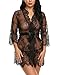 Produktbild BESDEL Women's Kimono Eyelash Lace Babydoll Lingerie Long Sleeve Mesh Nightgown with G-String Black S