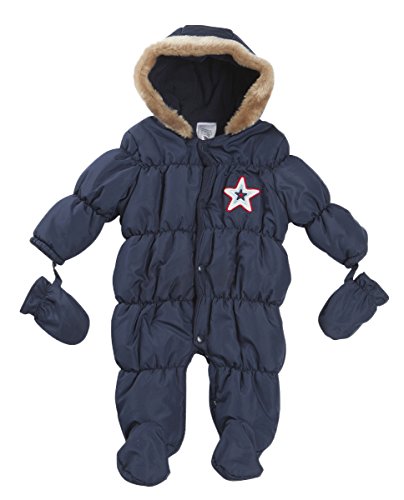 Lora Dora Baby Boys Girls Hooded Snowsuit Quilted Pramsuit With Mittens Size 0-6 Months