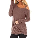 iHENGH Neujahrs Karnevalsaktion Damen Frühling Sommer Top Bluse Bequem Lässig Mode Frauen Womens Casual Weiche Lange Ärmel O Hals Knot Side Twist Bluse Top T-Shirt