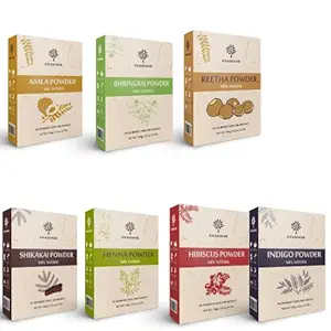khadihub Premium Amla, Reetha, Shikakai, Bhringraj, Hibiscus, Henna, Indigo powder for hair care, 100 gm each, combo pack of 7 )