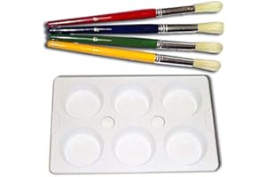 Lexicon Select Hog's Hair Paint Brushes & 6 Well Paint Palette with Colour Mixing Guide