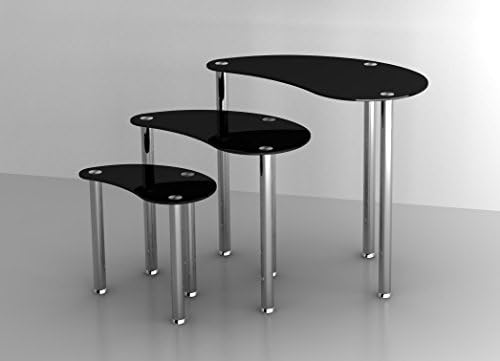 Set of 3 Glass Nesting Tables with Stainless Steel legs in Black