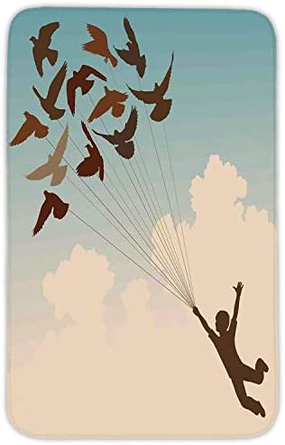 TRAzz Rectangular Area Rug Mat Rug,Flying Birds Decor,Silhouette of a Boy Carried by Flying Pigeons Inspiration Follow Your Dreams Print Home,Multi,Home Decor Mat with Non Slip Backing