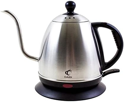 Electric Gooseneck Kettle for Pour Over Coffee &amp; Tea, Stainless 18/10 Steel Drip Teapot (1 Liter) by Cokaka (1 Liter)